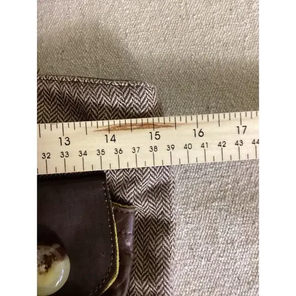 Catherine Parra Women Herringbone Boho Tote Leather Strap EUC